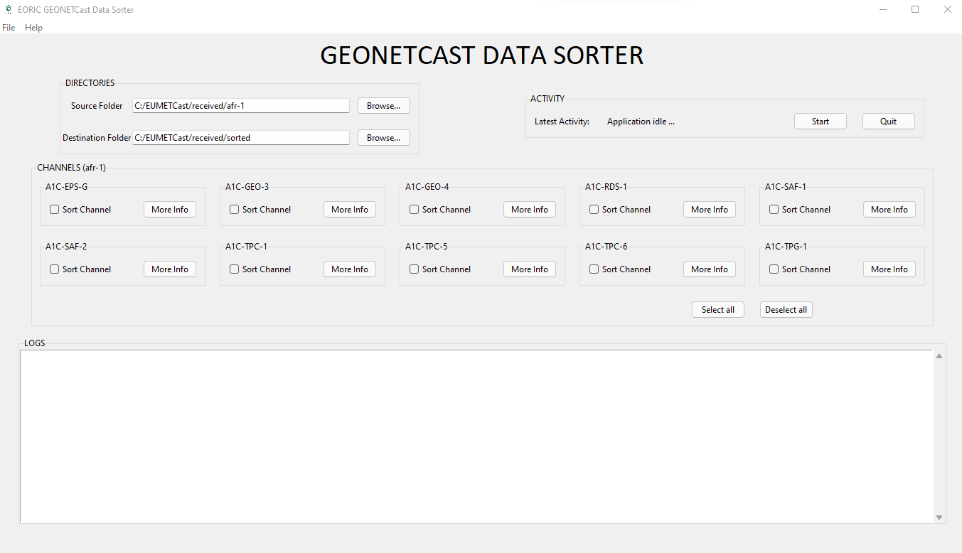 Desktop interface of the EUMETCast data sorter application